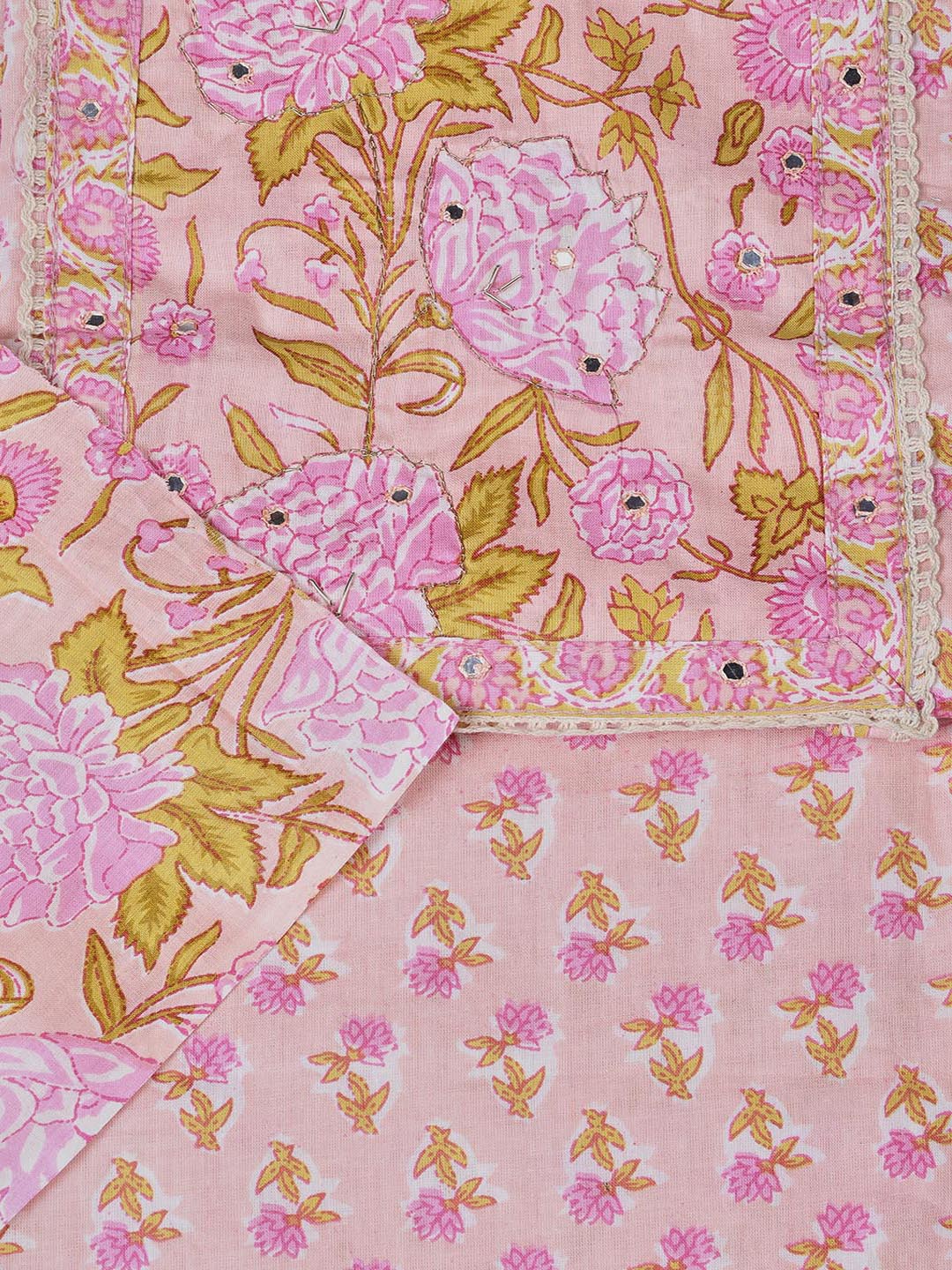 Printed Cotton Blend Unstitched Suit With Dupatta