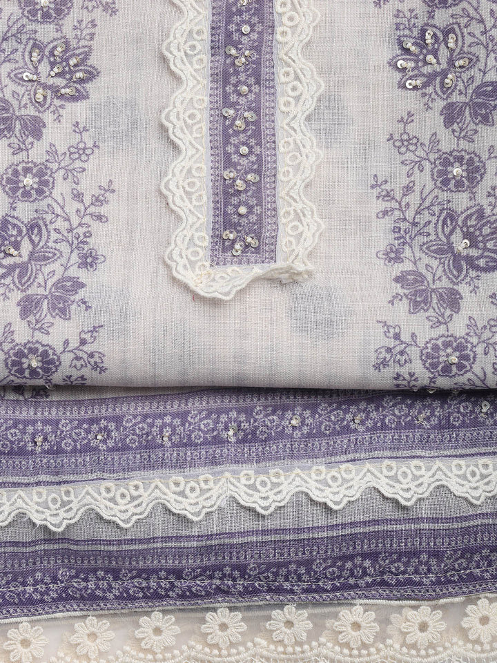 Printed Linen Unstitched Suit Piece With Dupatta