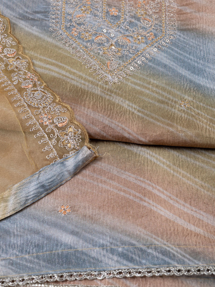 Neck Embroidery Tissue Unstitched Suit Piece With Dupatta