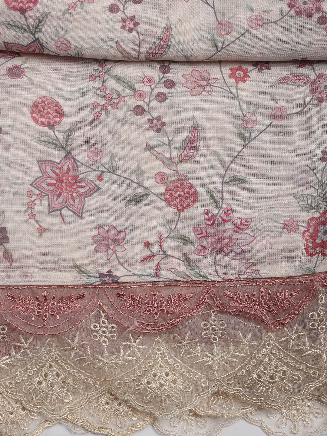 Patch Neck Linen Unstitched Suit Piece With Dupatta