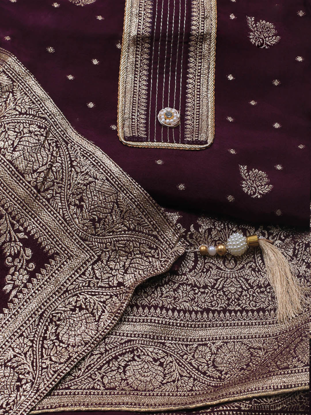 Embroidery Chanderi Unstitched Suit With Dupatta