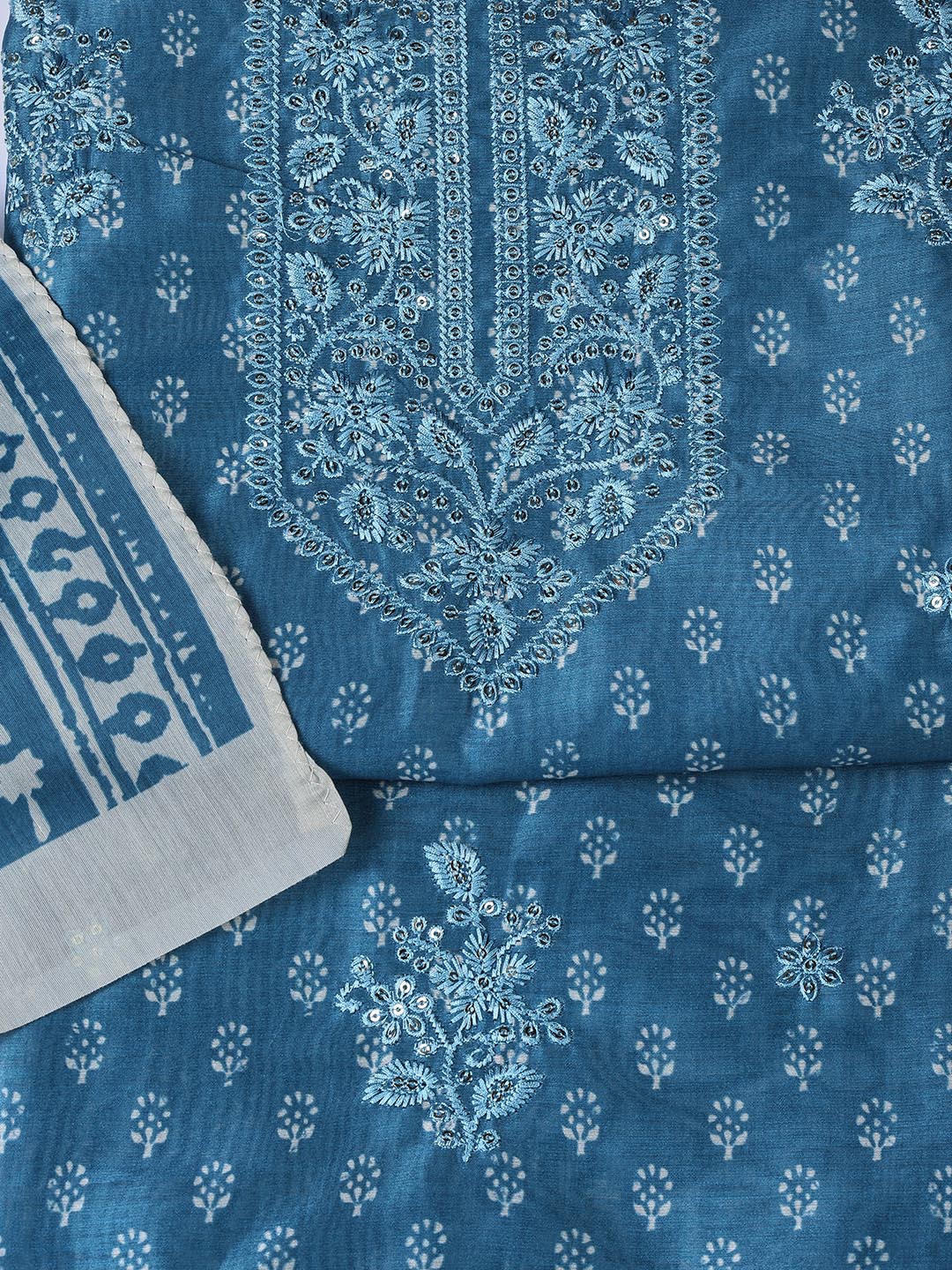 Neck Embroidery Chanderi Unstitched Suit With Dupatta