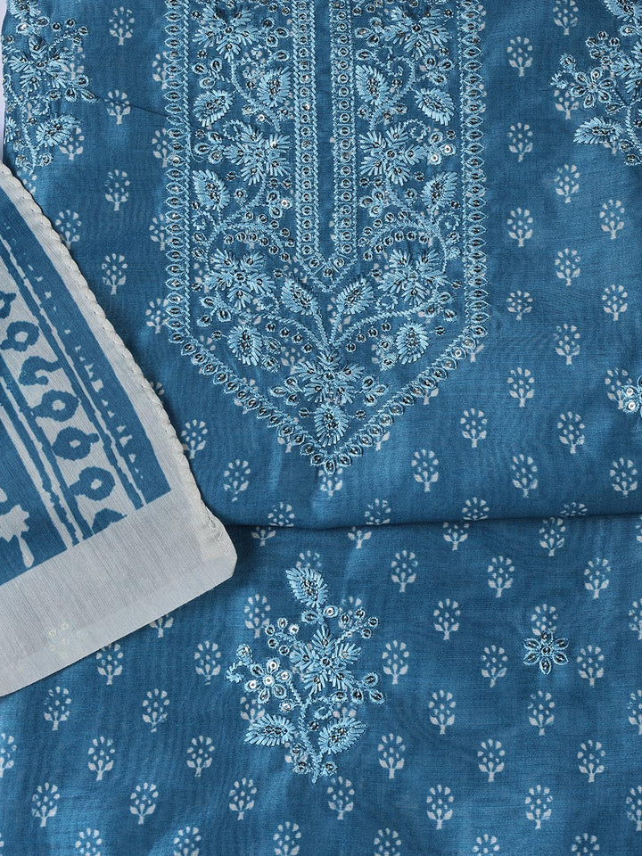 Neck Embroidery Chanderi Unstitched Suit With Dupatta