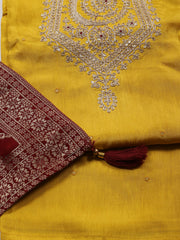 Neck Embroidered Chanderi Unstitched Suit Piece With Dupatta