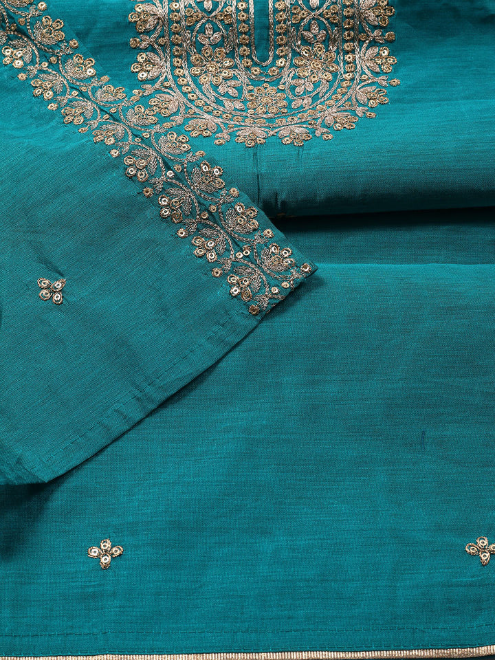 Neck Embroidered Chanderi Unstitched Suit Piece With Dupatta