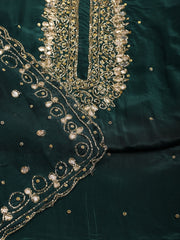 Neck Embroidered Organza Unstitched Suit With Dupatta