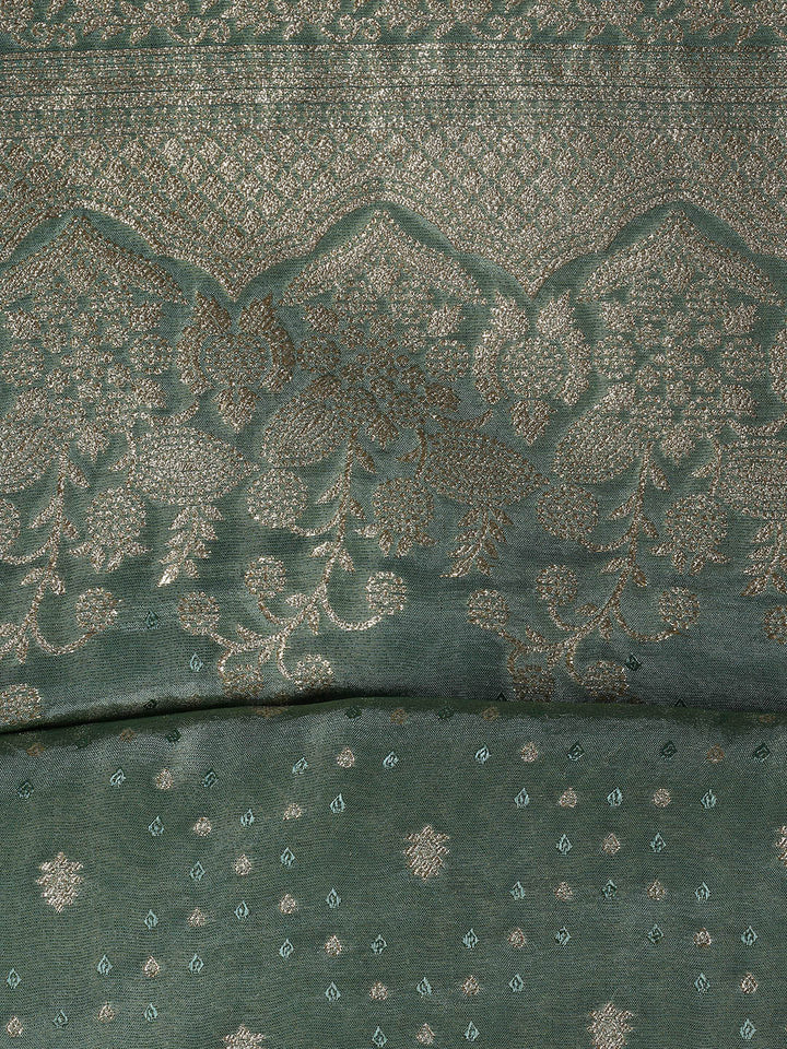 Embroidered Art Silk Unstitched Suit Piece With Dupatta