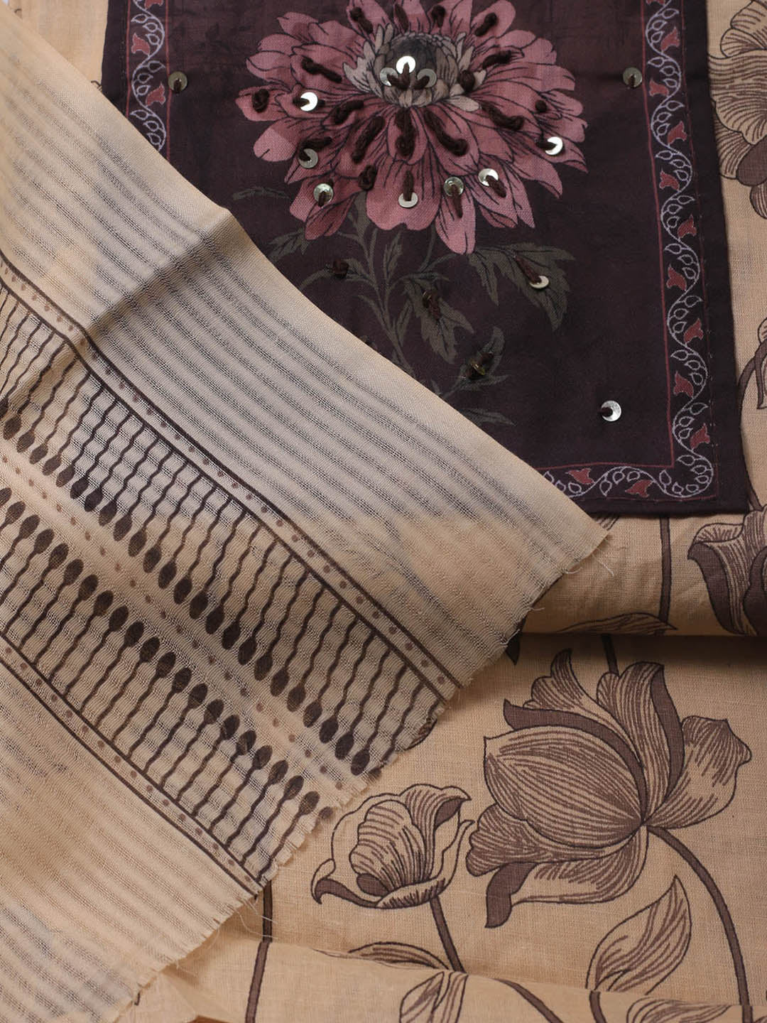 Printed Cotton Blend Unstitched Suit With Dupatta