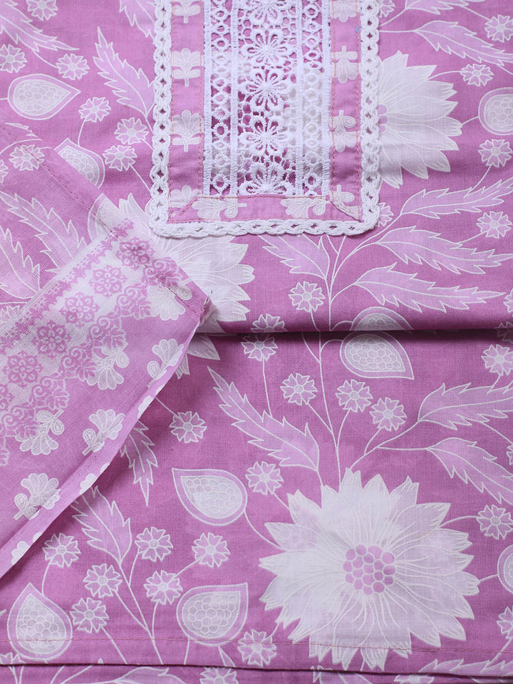 Printed Cotton Blend Unstitched Suit With Dupatta