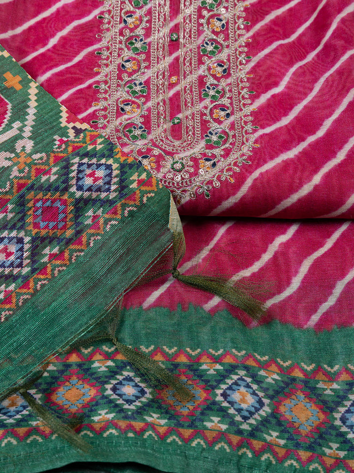 Neck Embroidered Chanderi Unstitched Suit With Dupatta