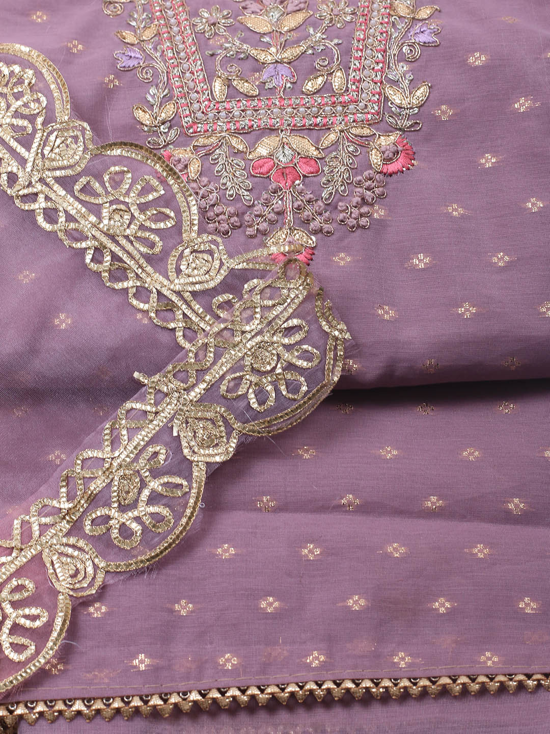 Neck Embroidery Chanderi Unstitched Suit With Dupatta
