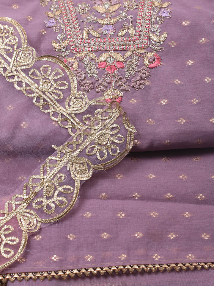 Neck Embroidery Chanderi Unstitched Suit With Dupatta