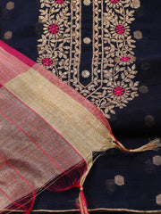 Neck Embroidered Chanderi Unstitched Suit Piece With Dupatta
