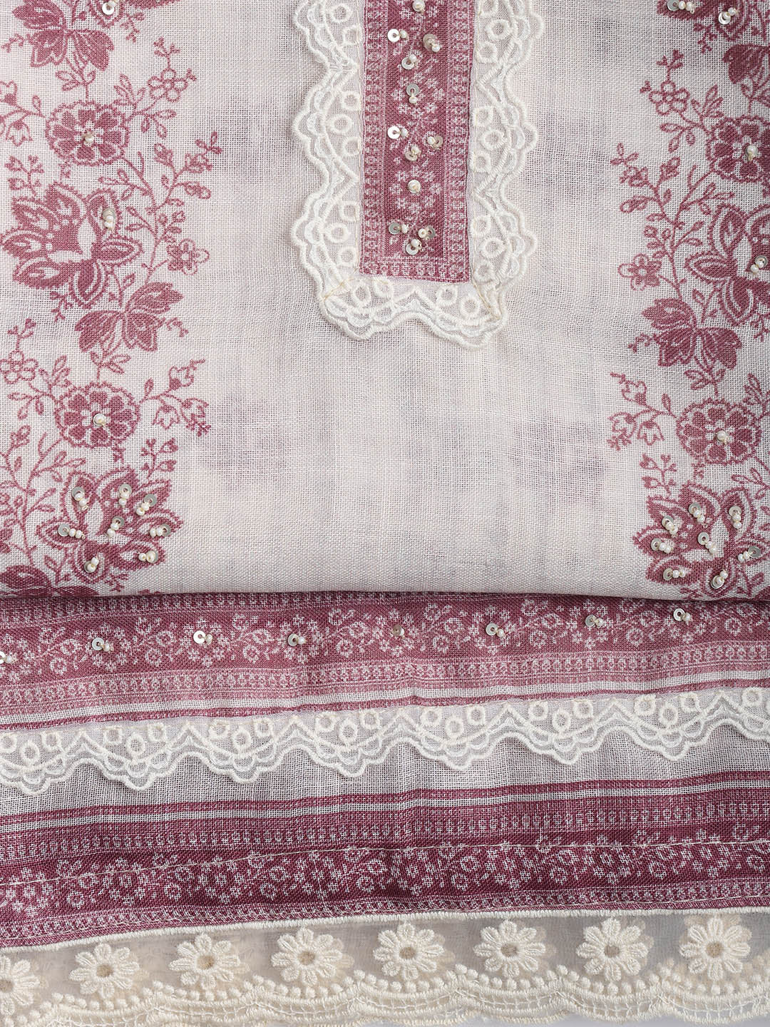 Printed Linen Unstitched Suit Piece With Dupatta