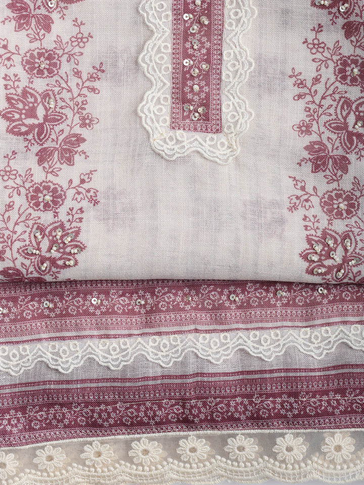 Printed Linen Unstitched Suit Piece With Dupatta