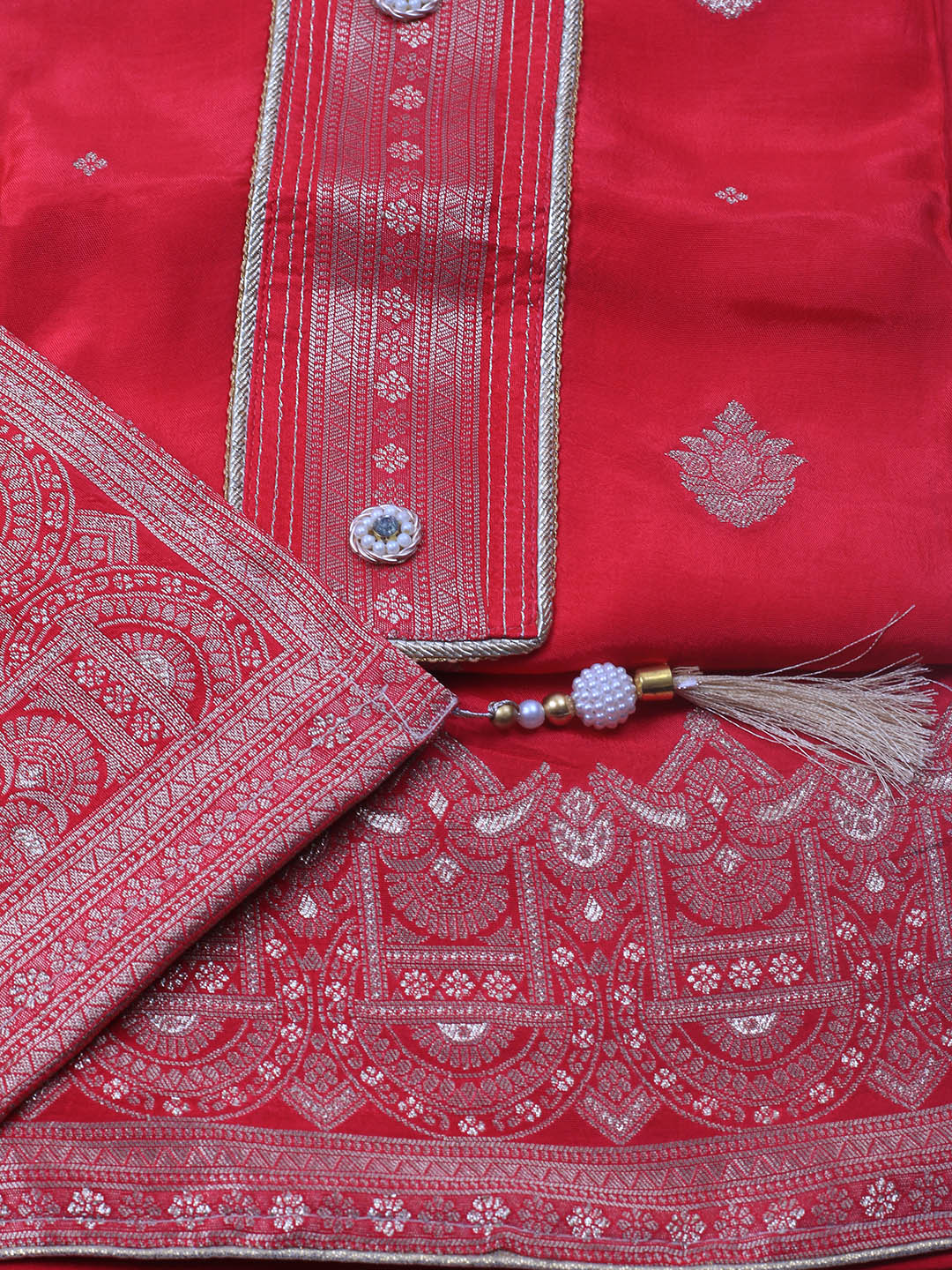 Embroidery Chanderi Unstitched Suit With Dupatta
