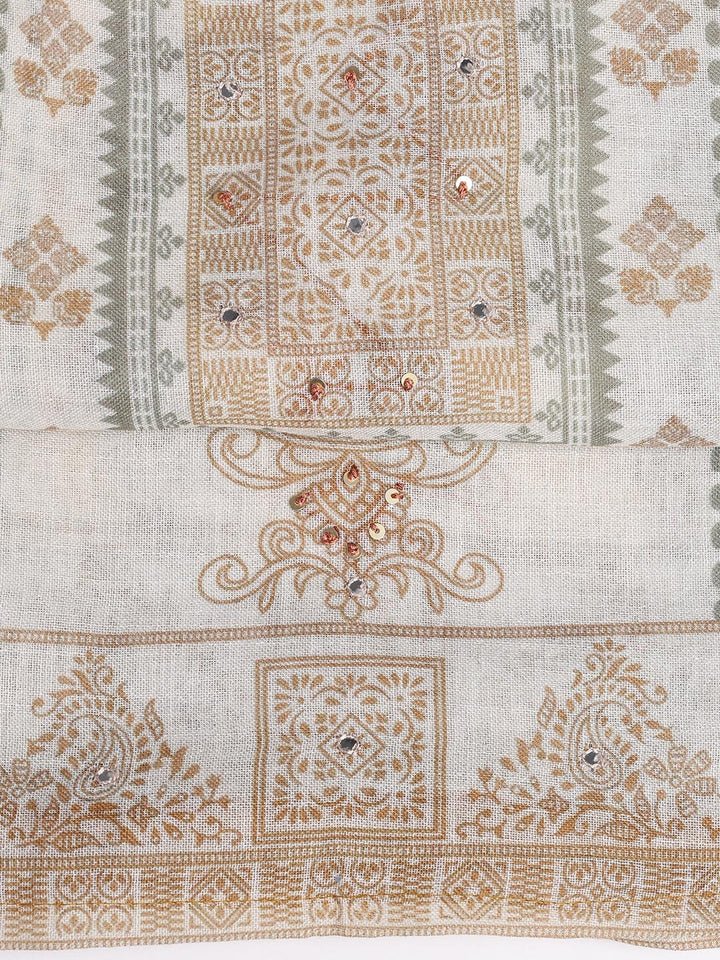 Printed Linen Unstitched Suit With Dupatta
