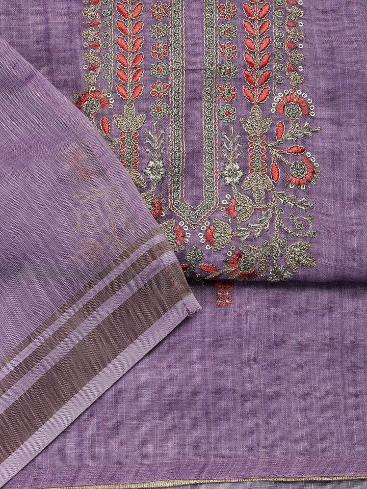 Neck Embroidered Cotton Blend Unstitched Suit With Dupatta