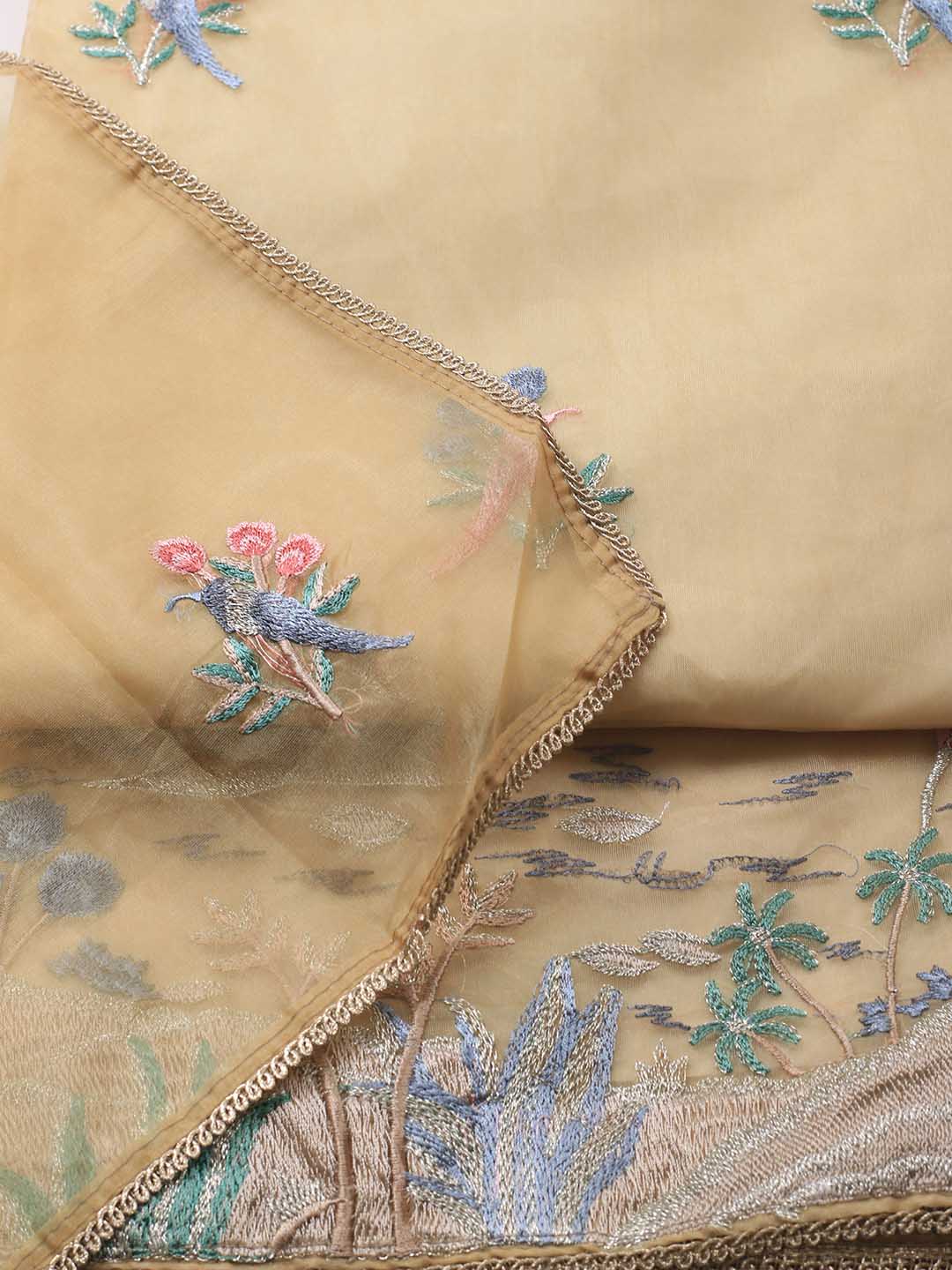 Neck Embroidered Organza Unstitched Suit Piece With Dupatta