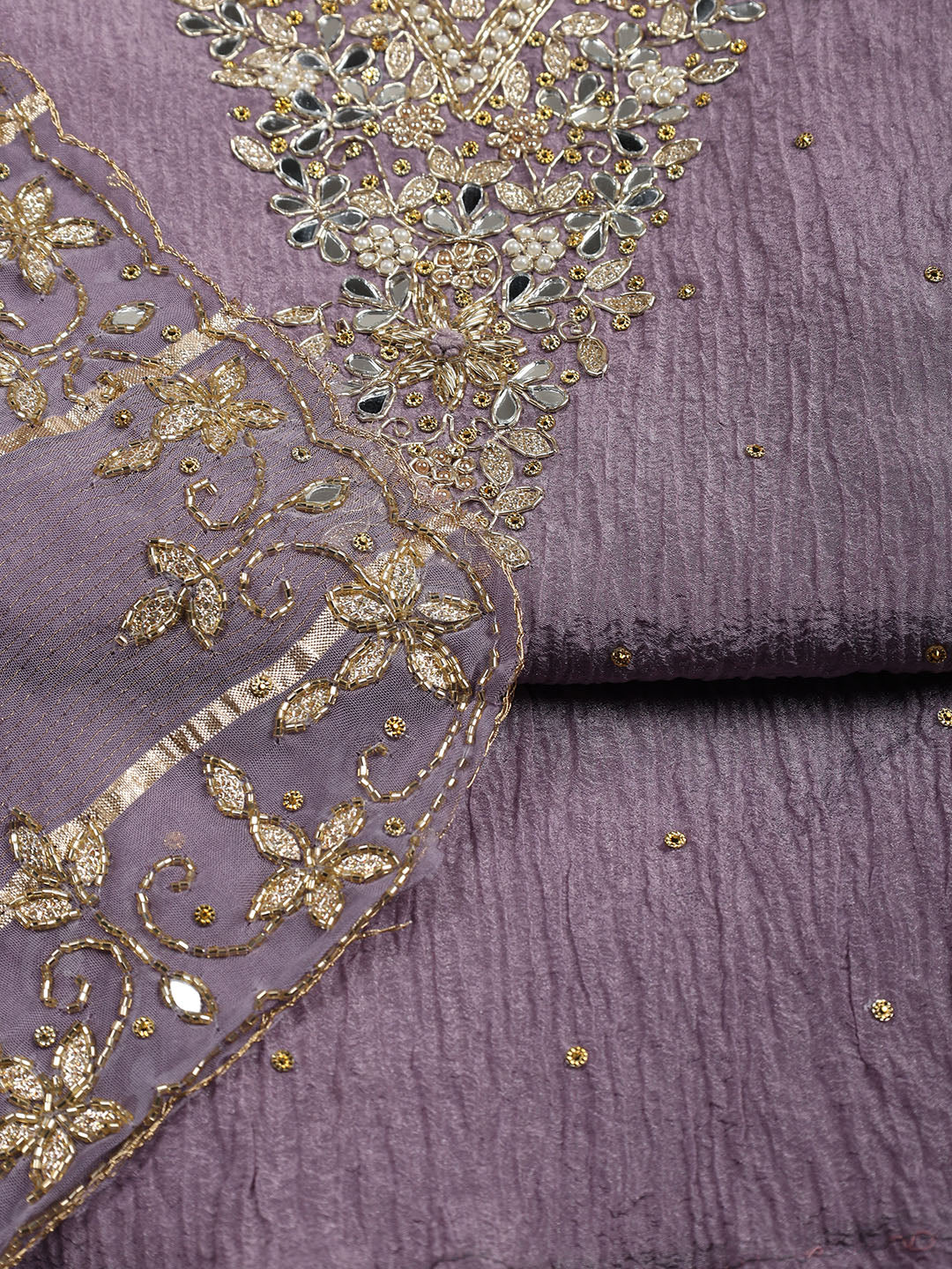 Neck Embroidered Tissue Unstitched Suit With Dupatta