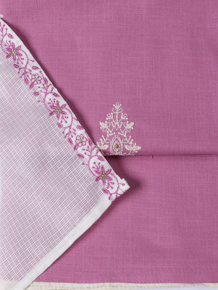 Neck Embroidered Cotton Blend Unstitched Suit Piece With Dupatta