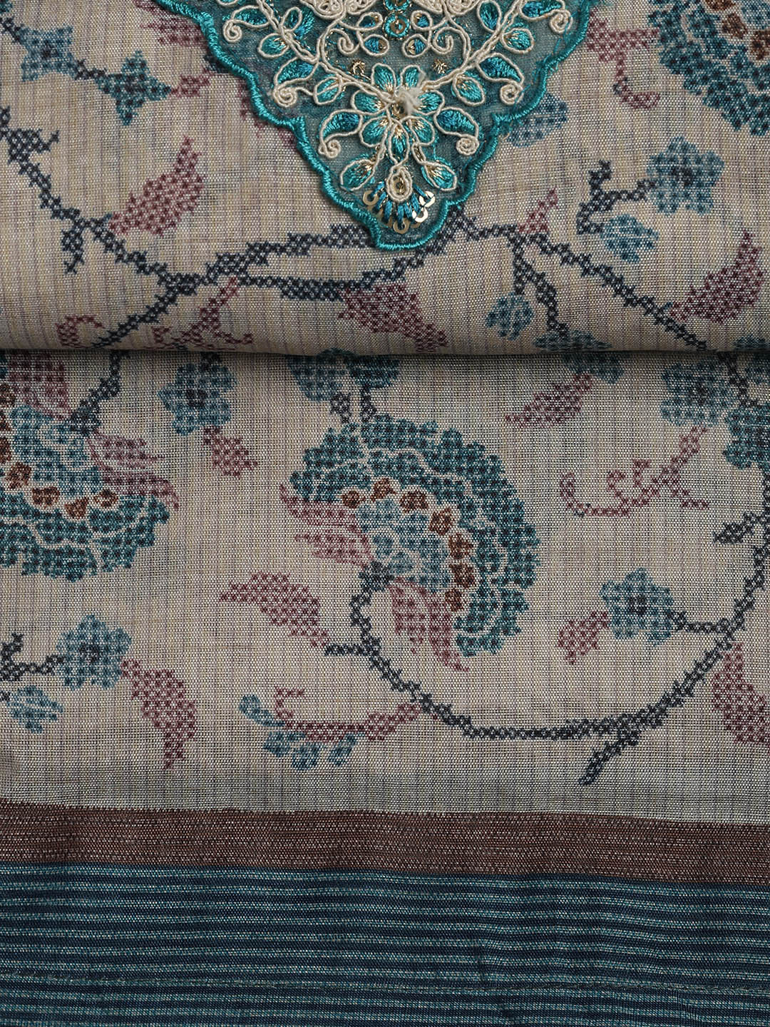 Embroidered Chanderi Unstitched Suit Piece With Dupatta