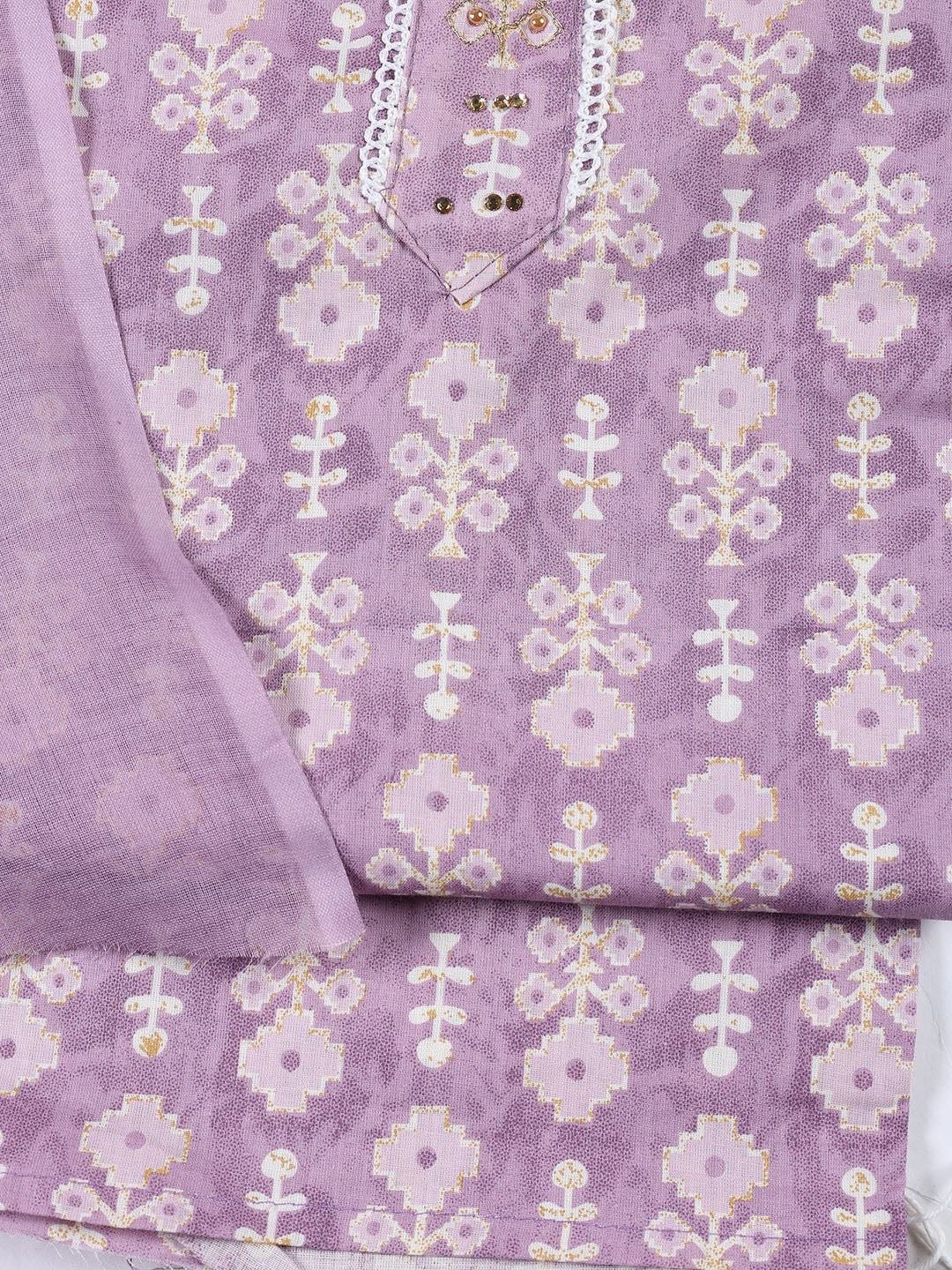 Neck Patti Cotton Blend Unstitched Suit With Dupatta