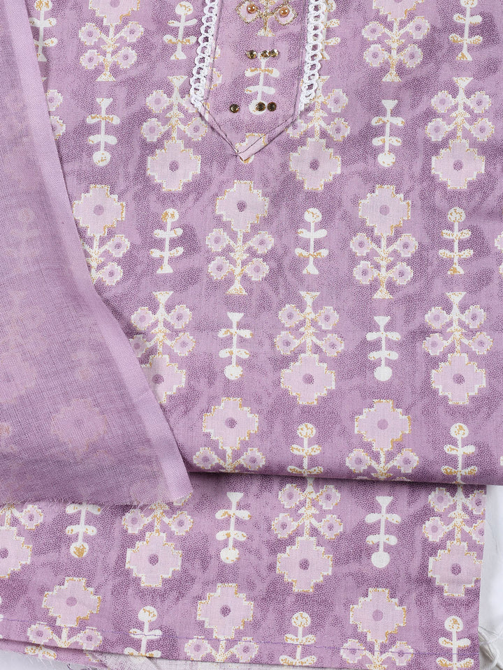 Neck Patti Cotton Blend Unstitched Suit With Dupatta