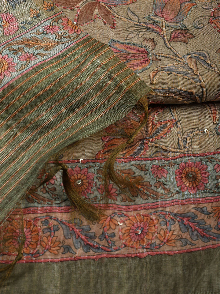 Kantha Work Chanderi Unstitched Suit With Dupatta