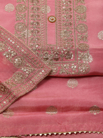 Neck Embroidered Chanderi Unstitched Suit With Dupatta