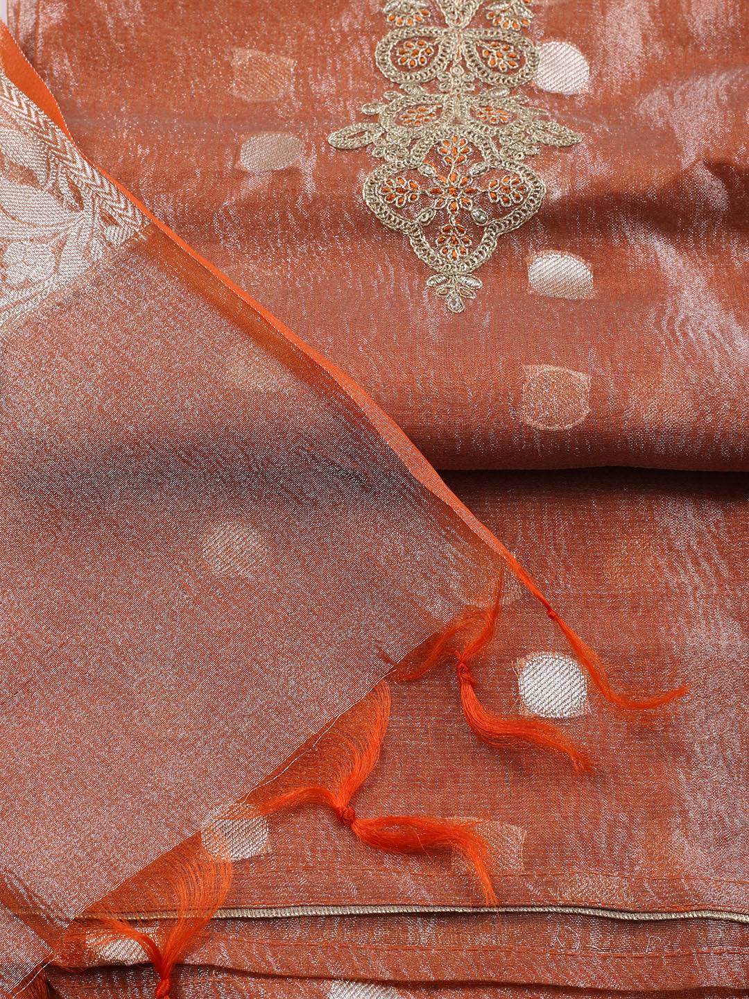 Neck Embroidered Tissue Unstitched Suit Piece With Dupatta