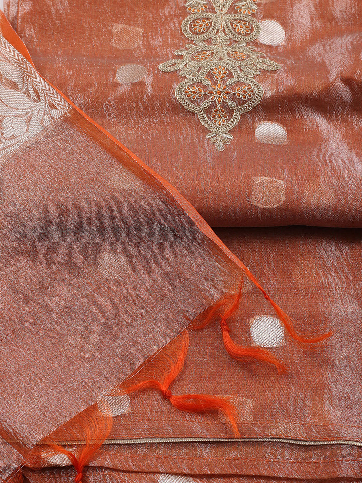 Neck Embroidered Tissue Unstitched Suit Piece With Dupatta