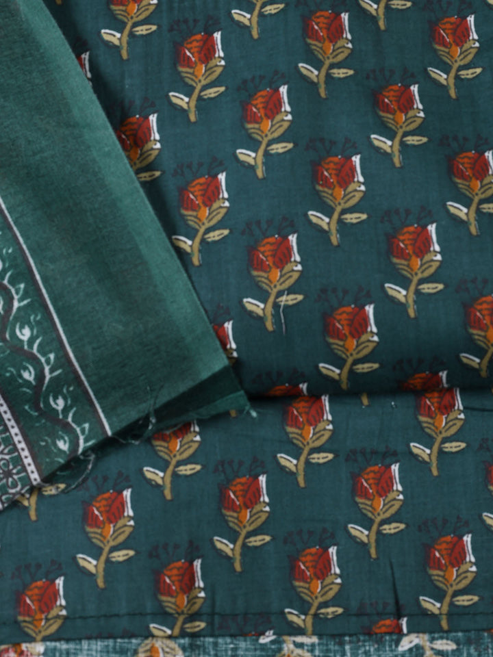 Printed Cotton Blend Unstitched Suit With Dupatta