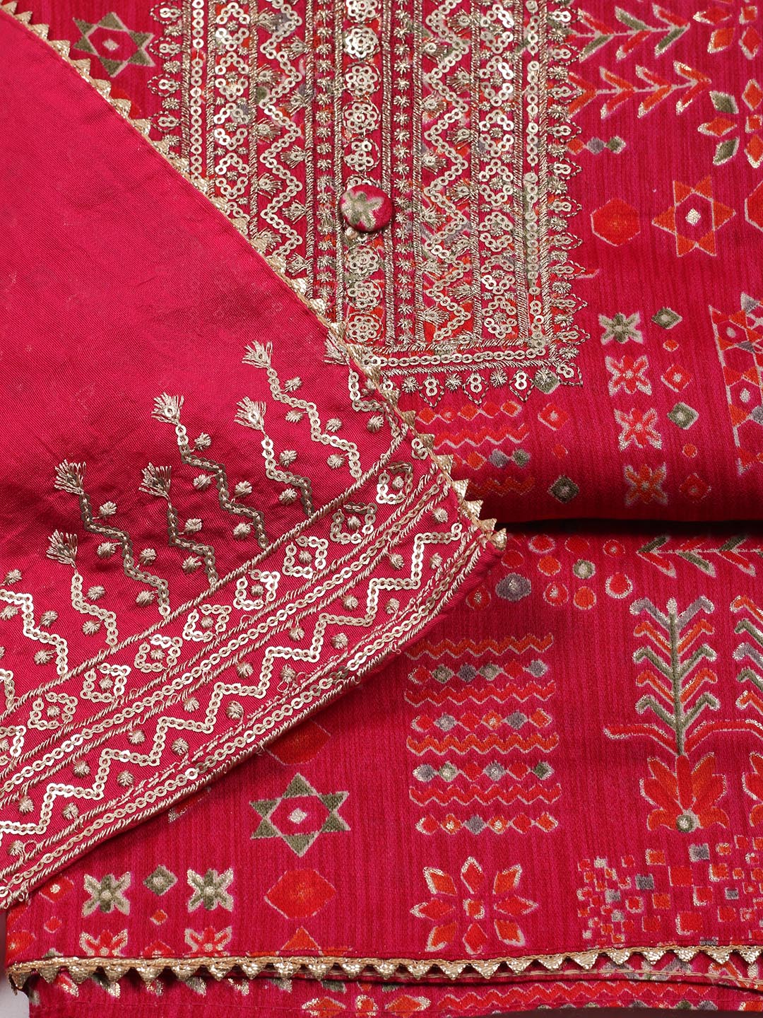 Embroidered Cotton Blend Unstitched Suit Piece With Dupatta