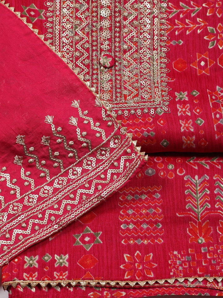 Embroidered Cotton Blend Unstitched Suit Piece With Dupatta