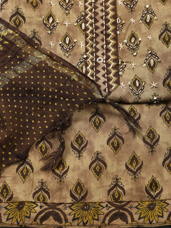 Printed Cotton Blend Unstitched Suit With Dupatta