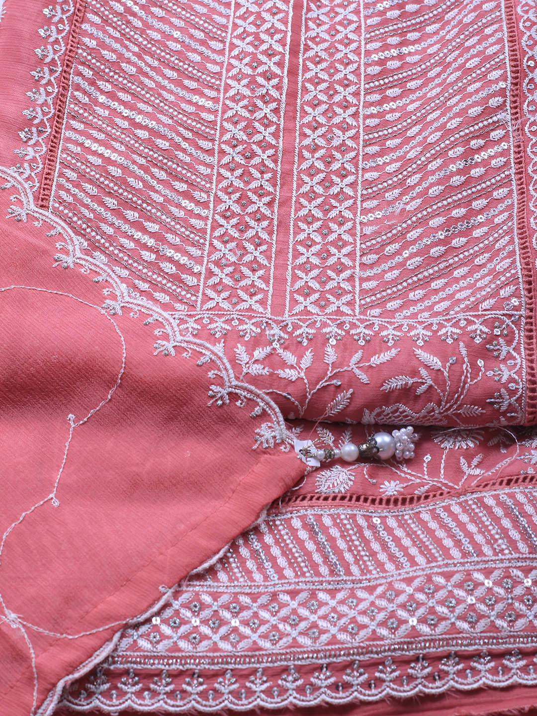 Embroidered Art Silk Unstitched Suit Piece With Dupatta