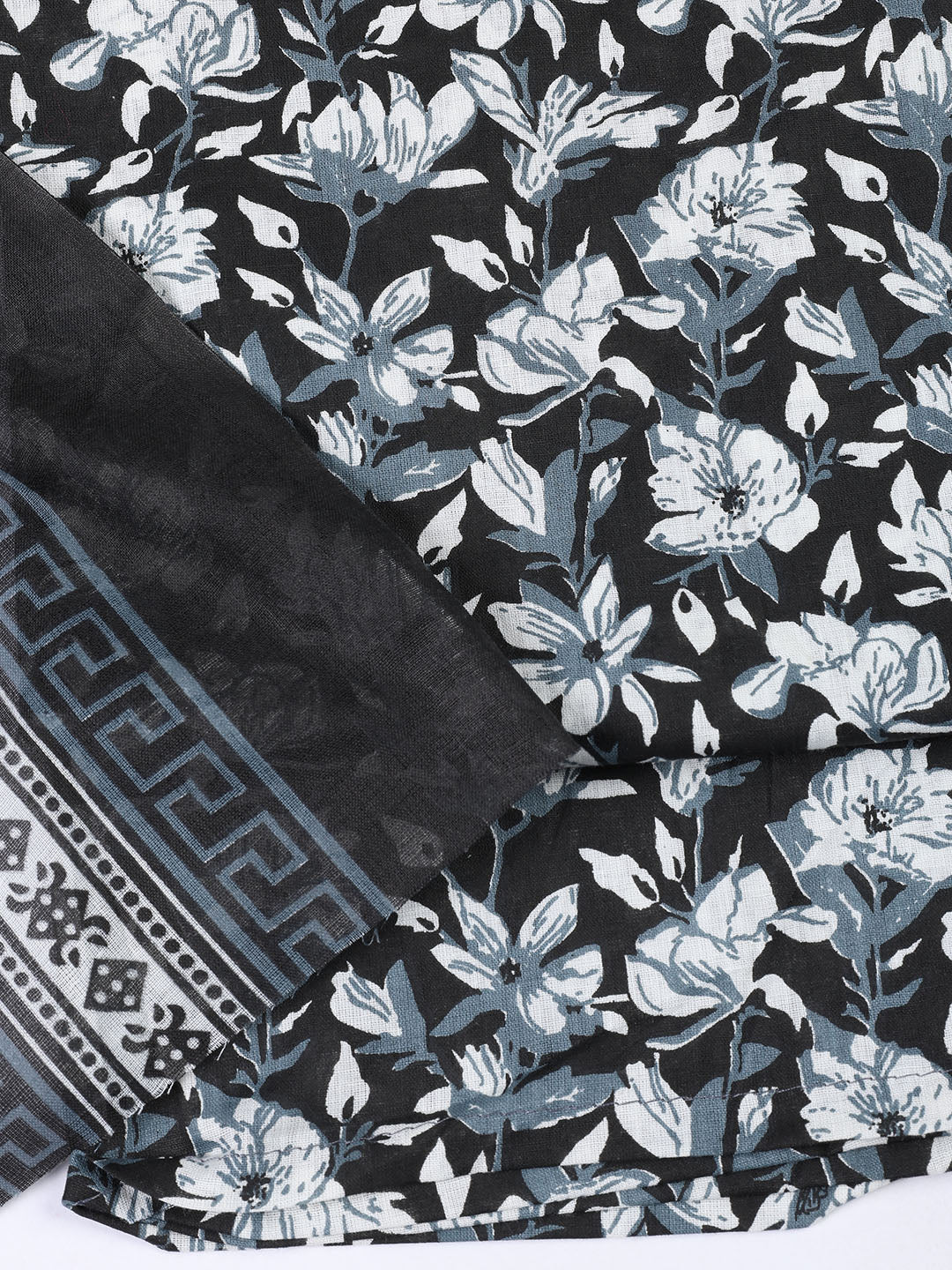 Printed Cotton Blend Unstitched Suit With Dupatta