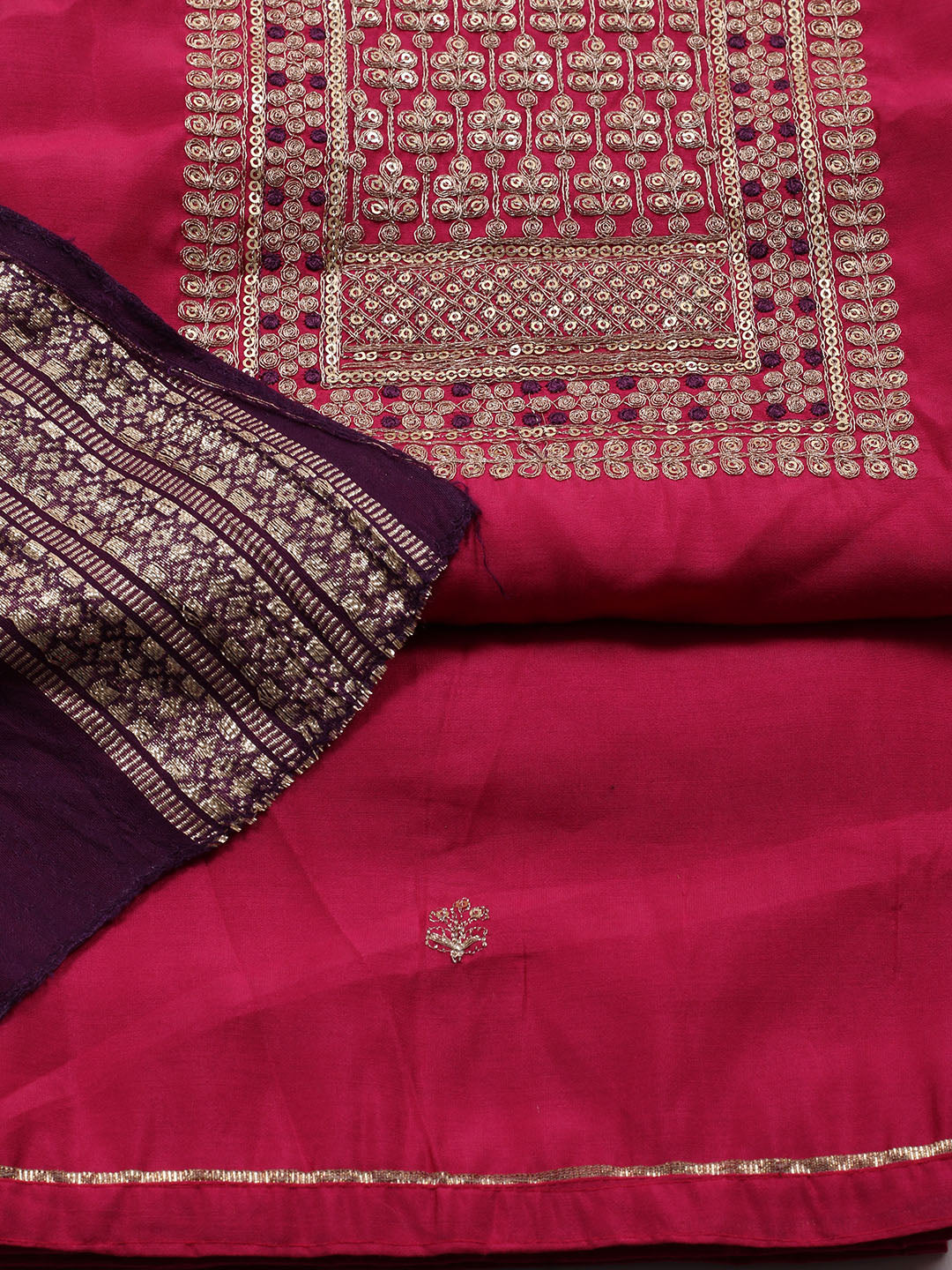 Neck Embroidered Chanderi Unstitched Suit Piece With Dupatta
