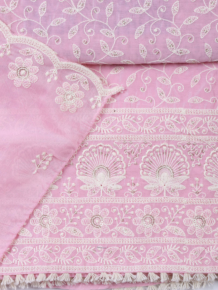 Embroidered Chanderi Unstitched Suit With Dupatta
