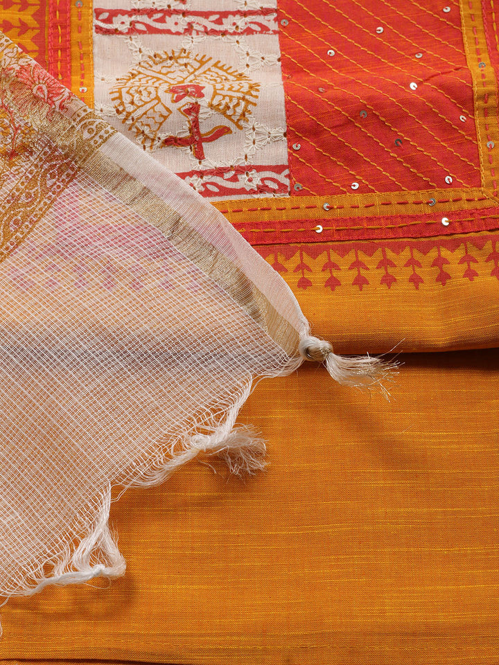 Printed Cotton Blend Unstitched Suit Piece With Dupatta