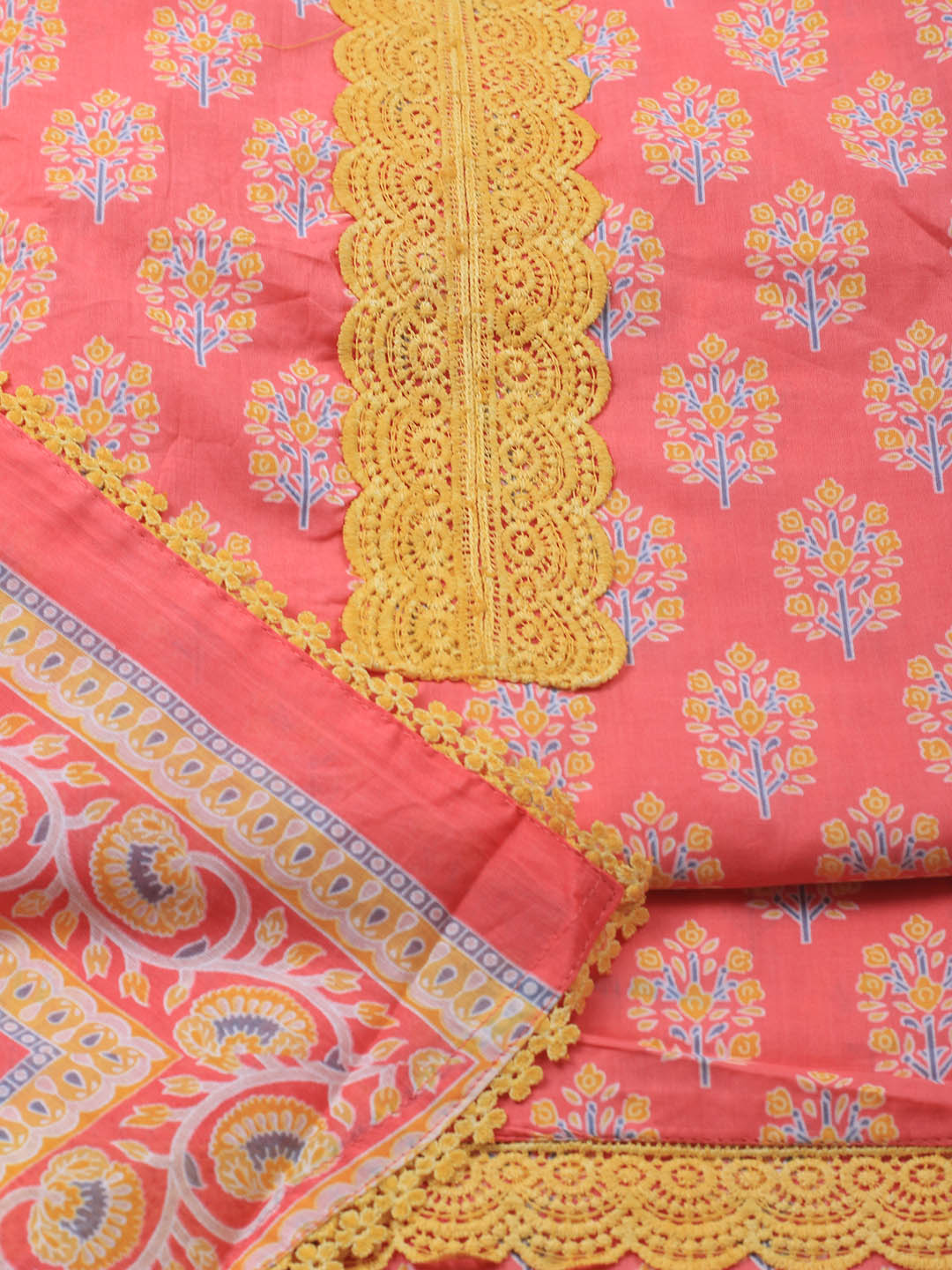 Printed Cotton Blend Unstitched Suit Piece With Dupatta