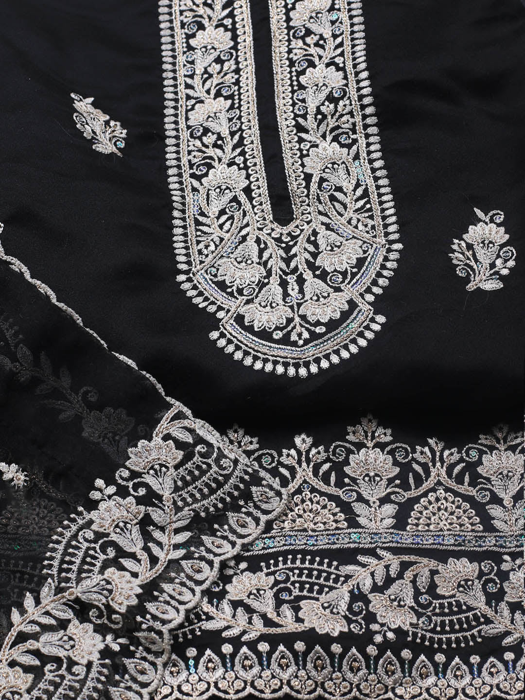 Neck Embroidery Organza Unstitched Suit Piece With Dupatta