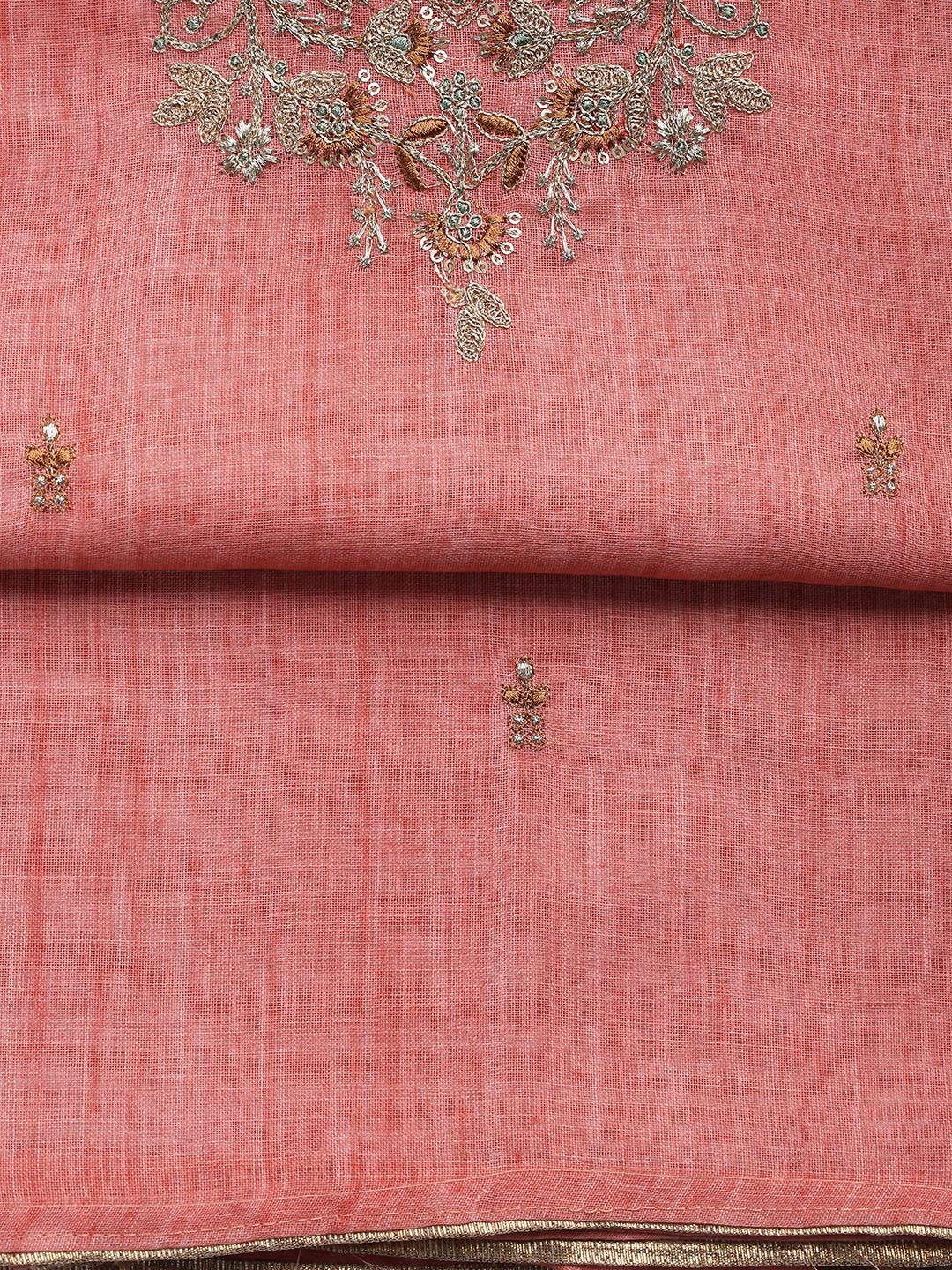 Neck Embroidered Cotton Blend Unstitched Suit With Dupatta