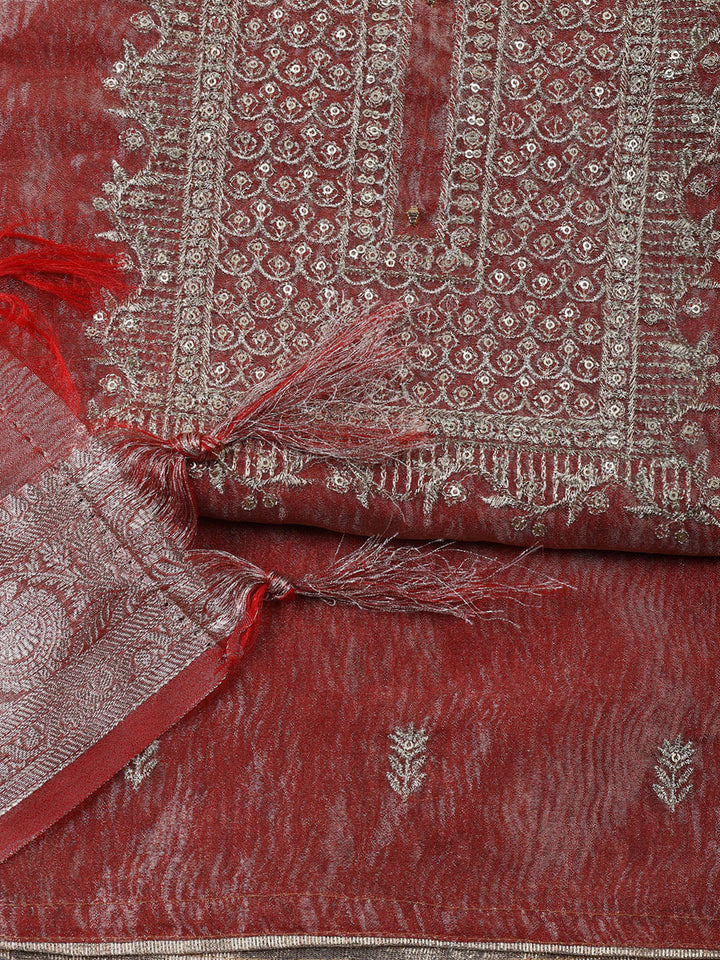Neck Embroidered Tissue Unstitched Suit Piece With Dupatta