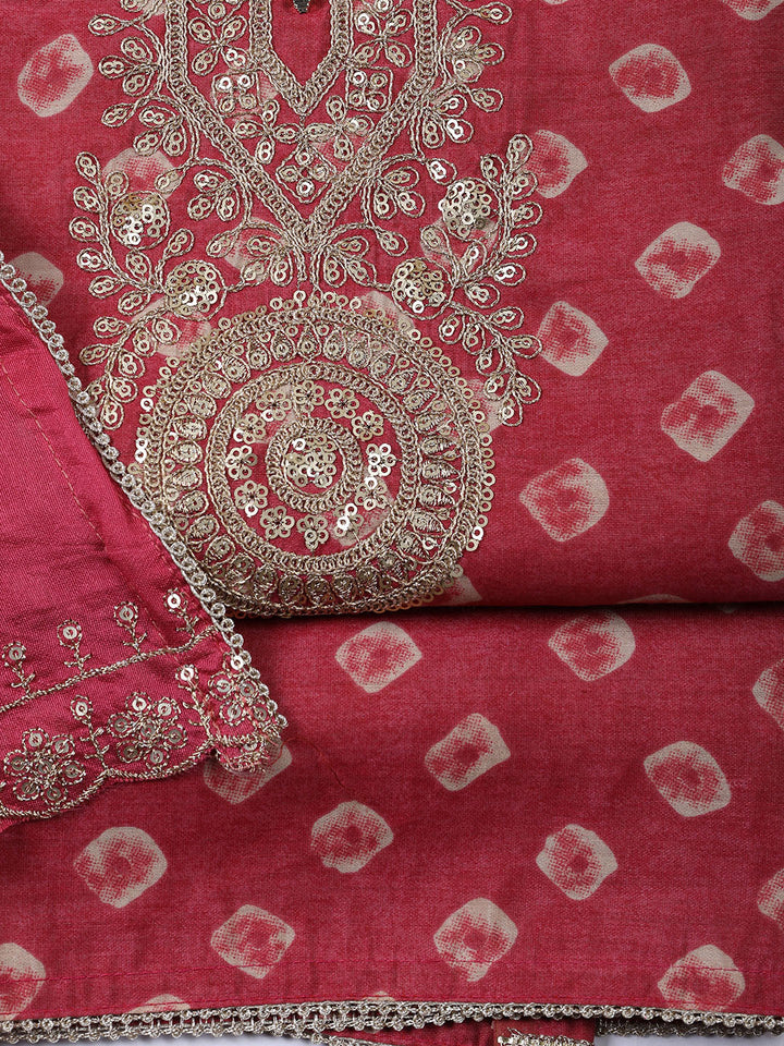 Neck Embroidered Cotton Blend Unstitched Suit With Dupatta