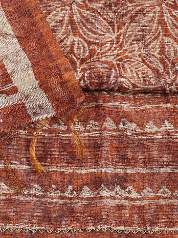 Printed Chanderi Unstitched Suit Piece With Dupatta