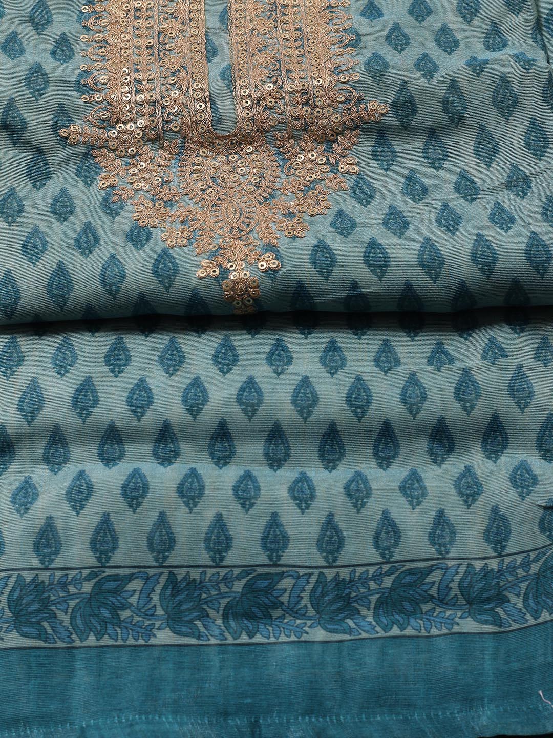 Neck Embroidery Chanderi Unstitched Suit Piece With Dupatta