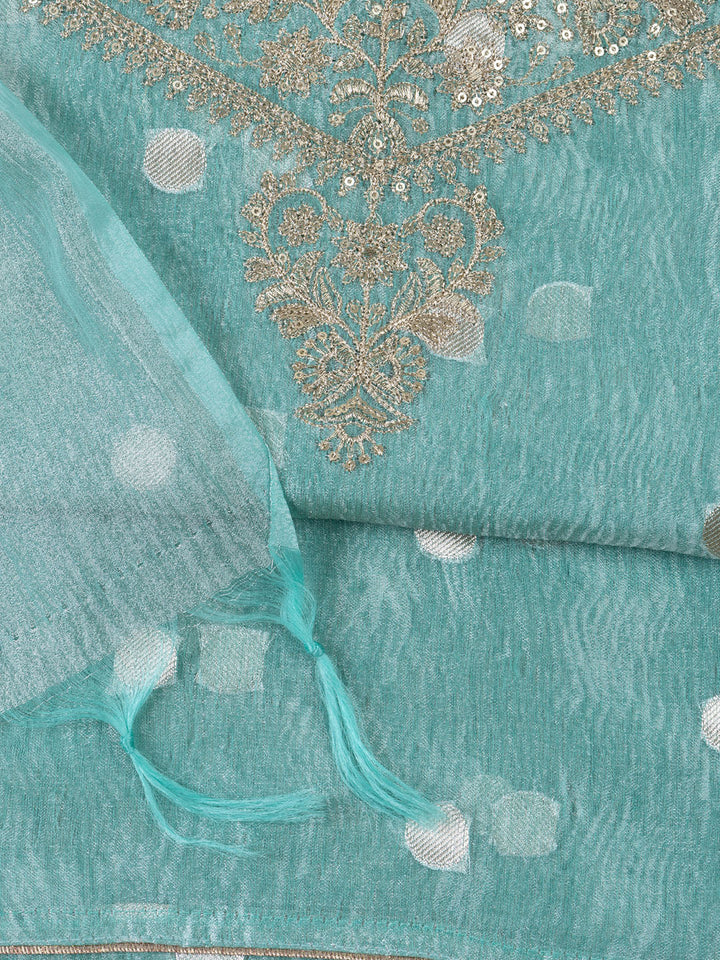 Neck Embroidered Tissue Unstitched Suit Piece With Dupatta
