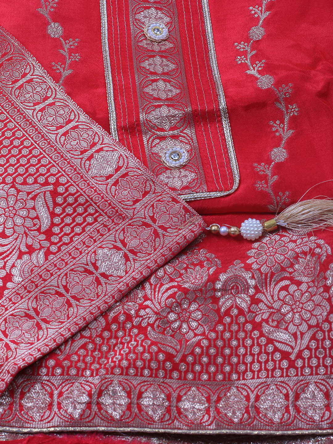 Embroidery Chanderi Unstitched Suit With Dupatta